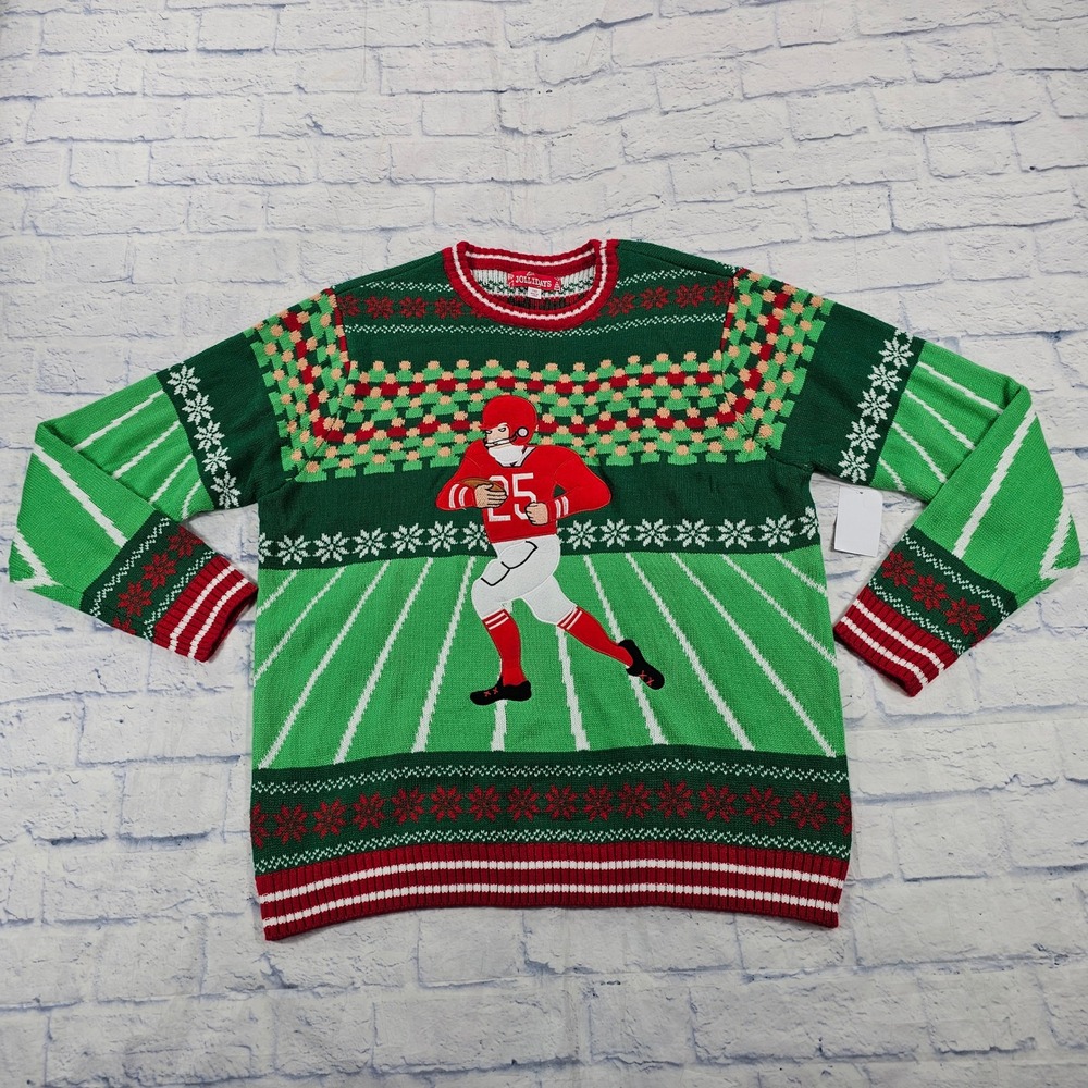 Jollidays Football Ugly Christmas Sweater Mens 2XB Green Fair Isle Holiday Knit